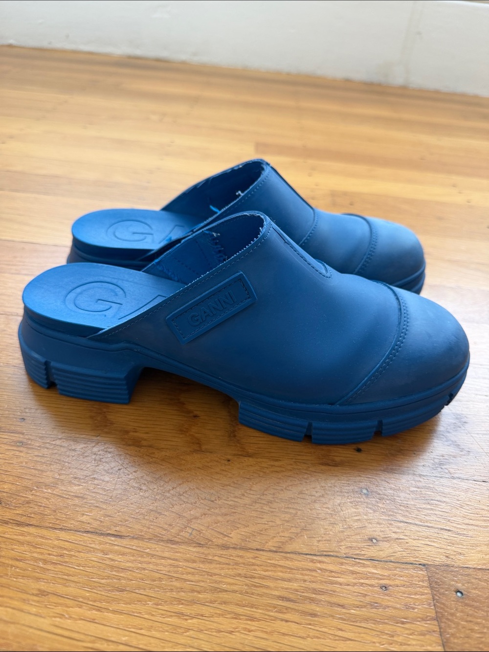 Ganni Blue Rubber Lug Sole Clog Mules